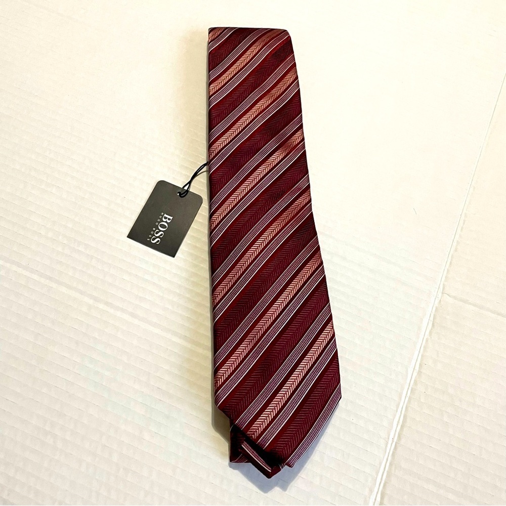 Boss Hugo Boss‎ Striped Burgundy Silk Tie